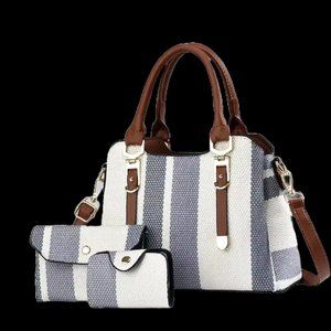 Nola Ladies Striped Handbag Set - Blue